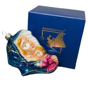 Komozja Family Polish Glass Ornament Holy Mother Mary Baby Jesus Christmas 5"
